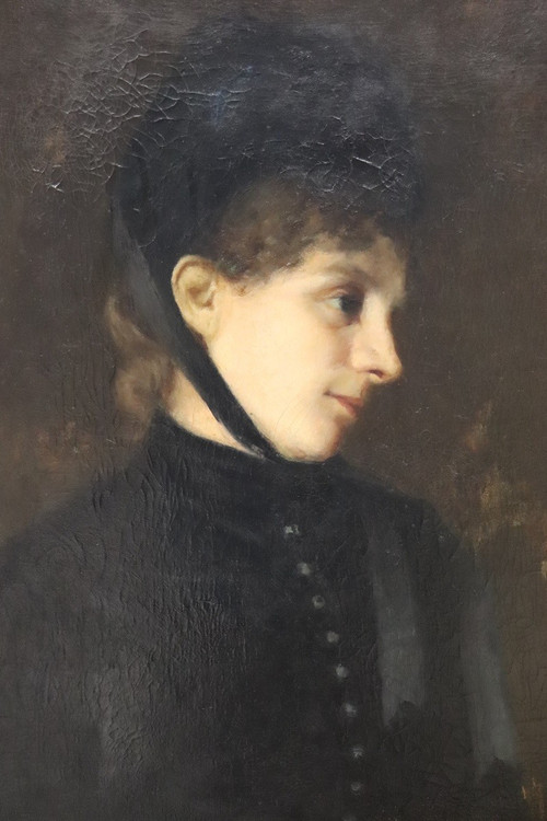 G. Puricelli, Portrait de Femme, Huile sur Toile, 19ème Siècle