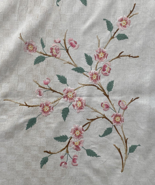 Large Linen Flower Embroidered Tablecloth 19th century