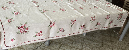 Embroidered floral linen tablecloth 19th century