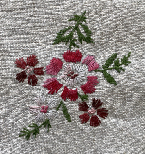 Embroidered floral linen tablecloth 19th century