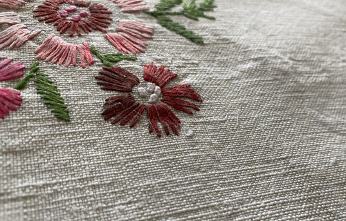 Embroidered floral linen tablecloth 19th century