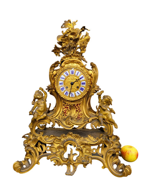 Orologio Rocaille in bronzo dorato, Napoleone III, XIX secolo