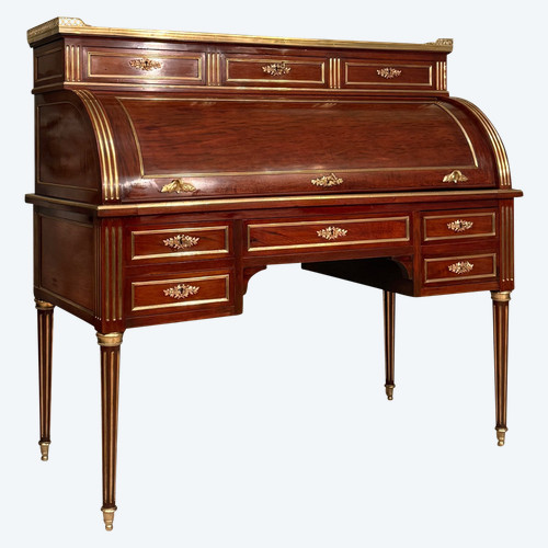 Important Louis XVI Style Mahogany Cylinder Desk circa 1860