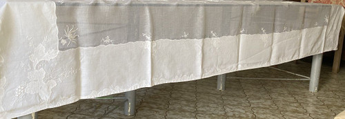 Linen Tablecloth Decorated With Flowers, Grapes, Vine Leaves Early XXth Century