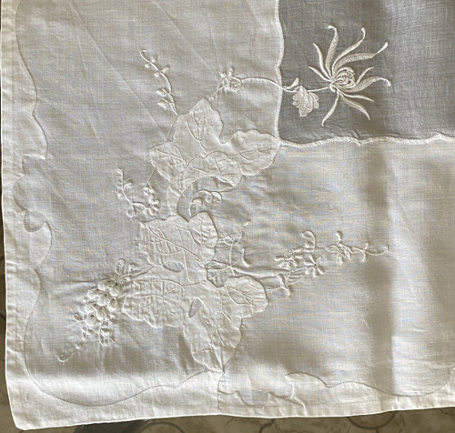 Linen Tablecloth Decorated With Flowers, Grapes, Vine Leaves Early XXth Century