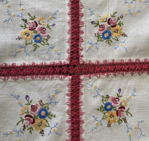 Tablecloth Embroidered With Bouquets Of Flowers 19th century