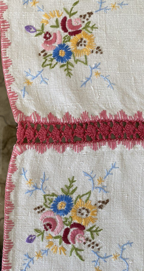 Tablecloth Embroidered With Bouquets Of Flowers 19th century