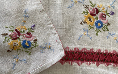 Tablecloth Embroidered With Bouquets Of Flowers 19th century