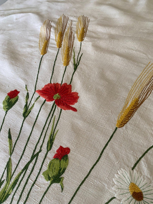 Linen Country Bouquet Tablecloth 19th century