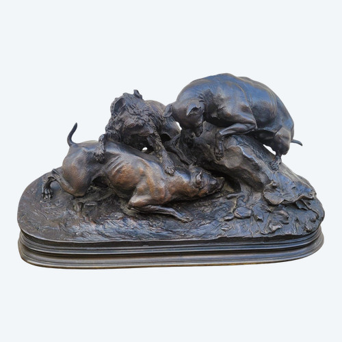 Pj Mêne, La Chasse Au Lapin, Bronze Signed, 19th Century