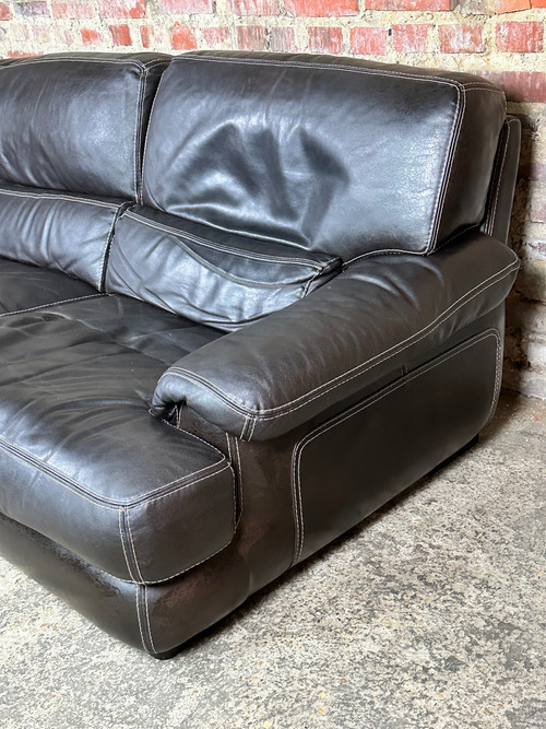 2-Sitzer-Sofa aus Leder in der Farbe Chocolat Roche Bobois 80'S