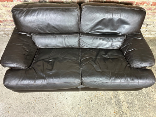 2-Sitzer-Sofa aus Leder in der Farbe Chocolat Roche Bobois 80'S