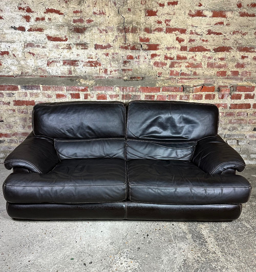 2-Sitzer-Sofa aus Leder in der Farbe Chocolat Roche Bobois 80'S