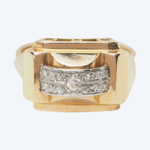 Tank ring in yellow gold and diamonds