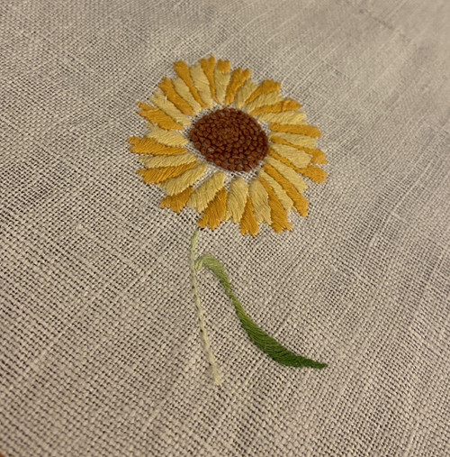 Large Linen Tablecloth Embroidered with Flower Decor XIX ème