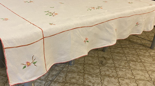 Linen Tablecloth Embroidered with Flower Decor XIX