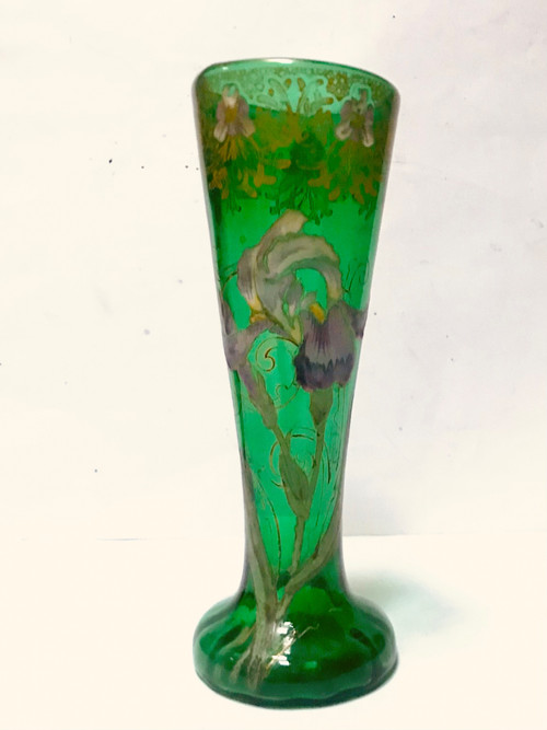 Vase art-nouveau en verre coloré /émaillé Legras