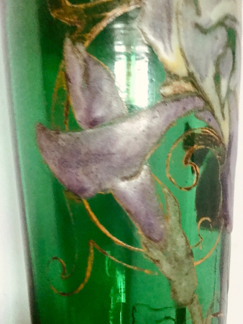 Vase art-nouveau en verre coloré /émaillé Legras