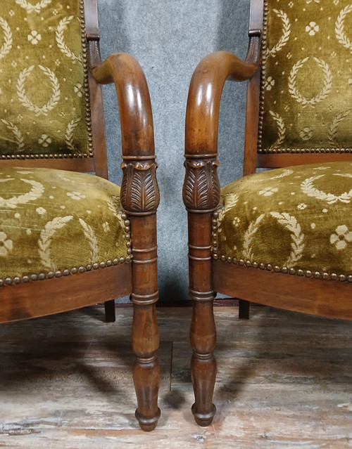 Pair of Empire/Consulat period mahogany armchairs circa 1800.