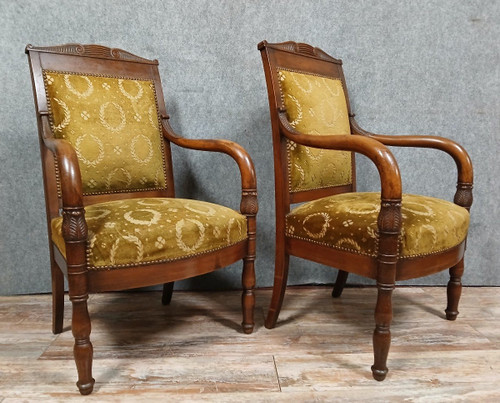 Pair of Empire/Consulat period mahogany armchairs circa 1800.