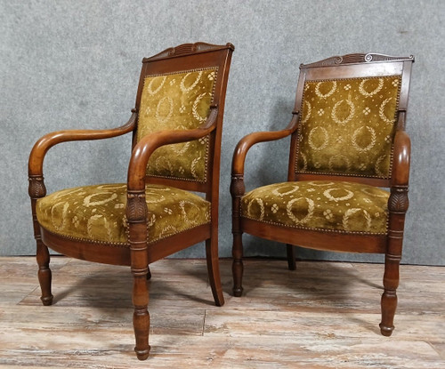 Pair of Empire/Consulat period mahogany armchairs circa 1800.