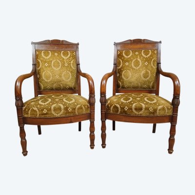 Pair of Empire/Consulat period mahogany armchairs circa 1800.