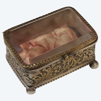 Jewelry box in brass and beveled glass, late 19th century