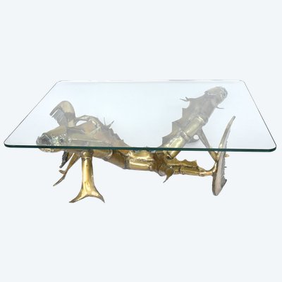 Coffee table by Christian Techoueyres in the Hollywood Regency style in brass and gilt bronze