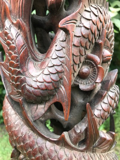 Sellette, colonne, Vietnam en bois massif sculpté éléphants, dragon… ASIE 