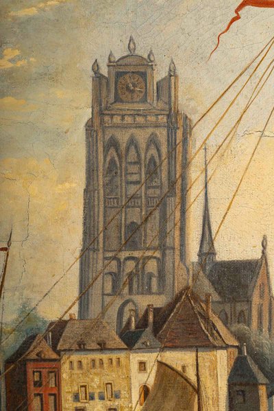 Joachim Hierschel de Minerbi (1834-1905) View of the Grote Kerk in Dordrecht oil on canvas  1850