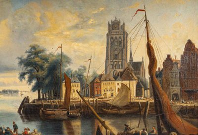 Joachim Hierschel de Minerbi (1834-1905) View of the Grote Kerk in Dordrecht oil on canvas  1850