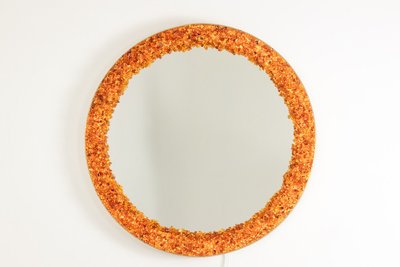 Circular, backlit mirror in amber. Contemporary artist's work. LS60082232B