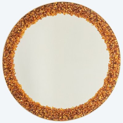 Circular, backlit mirror in amber. Contemporary artist's work. LS60082232B