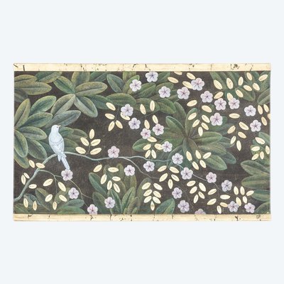 Bemaltes Leinwandbild mit Blumen und Vögeln. Zeitgenössische Arbeit. LS6020900A