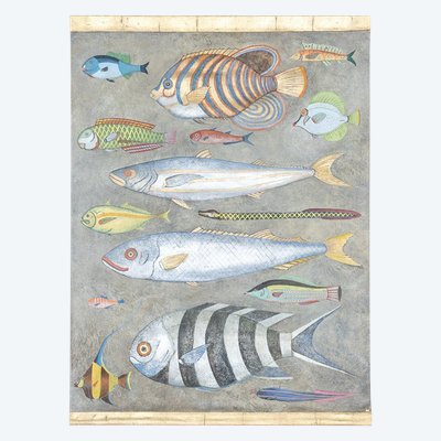 Painted canvas depicting a fish plank. Contemporary work. LS6026911A