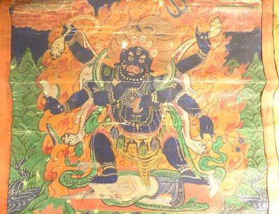 Thangka Tibétain Peinture Bouddhiste Mahakala 6 Bras Dharmapala Tibet 18è