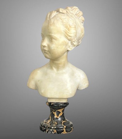 19th CENTURY MARBLE BUST OF LOUISE BRONGNIART AFTER HOUDON (1741-1828)