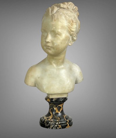 19th CENTURY MARBLE BUST OF LOUISE BRONGNIART AFTER HOUDON (1741-1828)