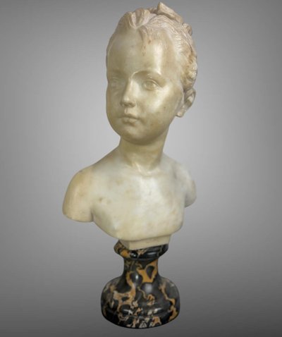 19th CENTURY MARBLE BUST OF LOUISE BRONGNIART AFTER HOUDON (1741-1828)