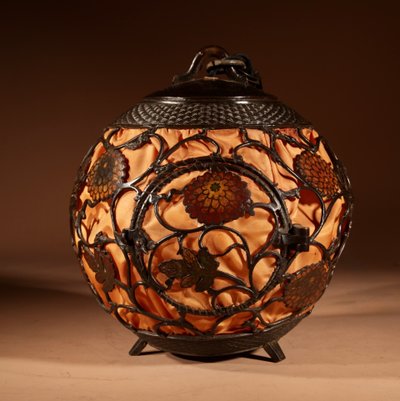 A rare large Japanese/Chinese original patinated Champleve table lamp/hanging lantern in