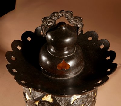 Unusual Large Japanese/Chinese bronze table/hanging lantern lamp, circa 1900-20.