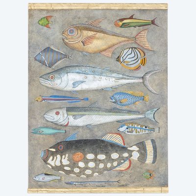 Painted canvas depicting a fish plank. Contemporary work.LS6027911A