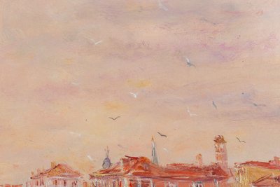 Serge Belloni (1925-2005) - Dawn over Venice oil on panel circa 1970