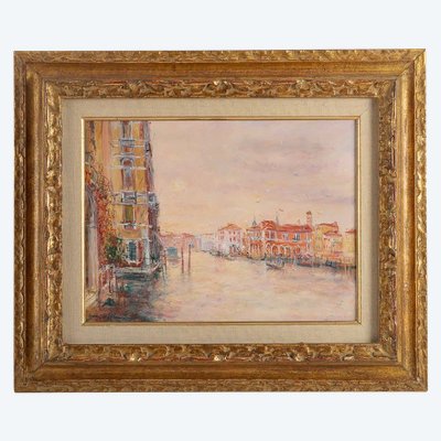 Serge Belloni (1925-2005) - Dawn over Venice oil on panel circa 1970