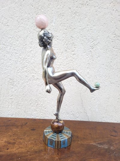 Ballerina da sala da ballo in bronzo argentato, Art Déco, XX secolo