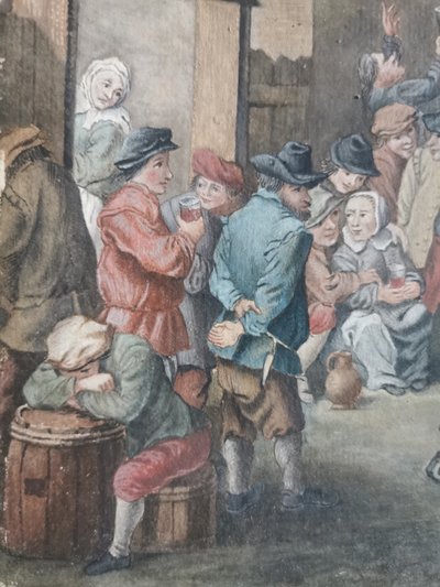 scena ad acquerello di una festa di paese nello stile di Teniers