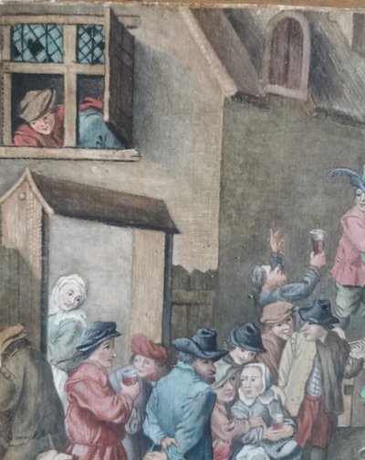 scena ad acquerello di una festa di paese nello stile di Teniers