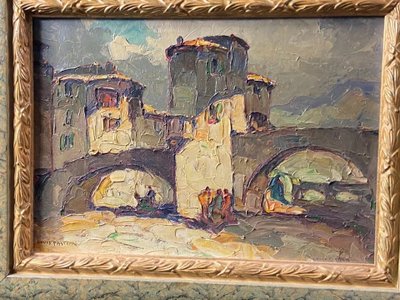 Painting signed Louis PASTOUR 1876-1948 View of the bridge at Sospel (Provence)