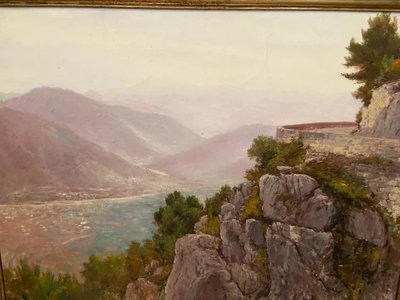 Painting Francesco FELIPPINI 1853-1895 view Grande Corniche road Nice Menton