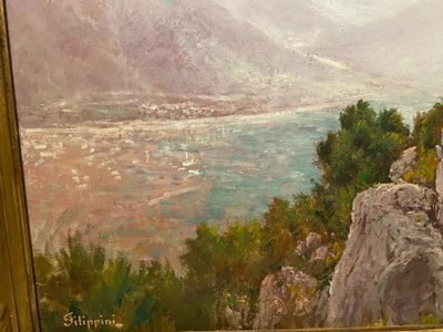 Painting Francesco FELIPPINI 1853-1895 view Grande Corniche road Nice Menton